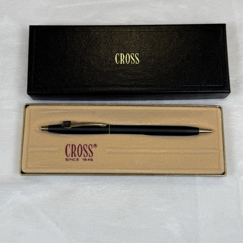 Cross Black Gold Ballpoint Pen w/ Box‎ Engraved Elizabeth R Smith USA